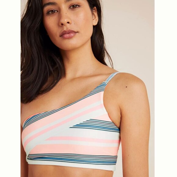 NWT Anthropologie Maaji Striped Floral Coral One Shoulder Swim Bikini Top L - Picture 1 of 4